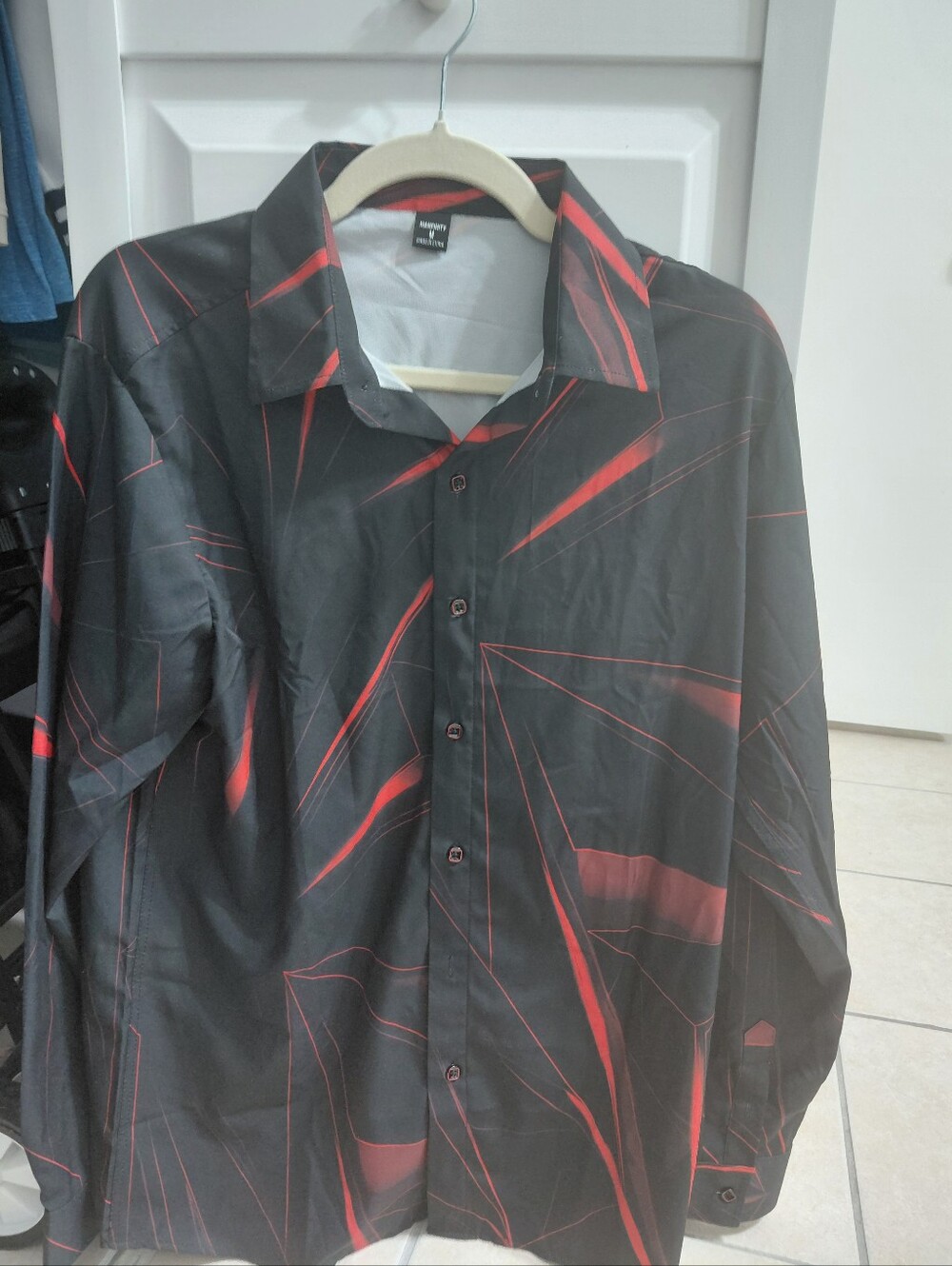 Manenity Men's Red & Black Casual Button-Down Shirt
